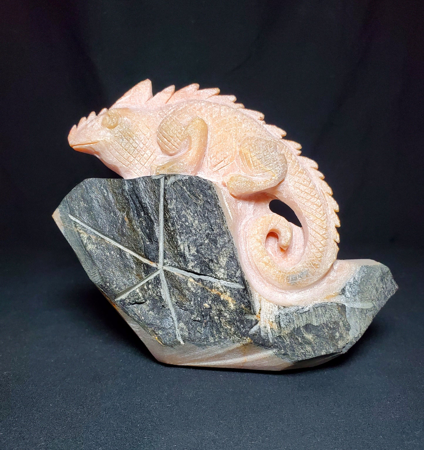 Orange Calcite Lizard Carving