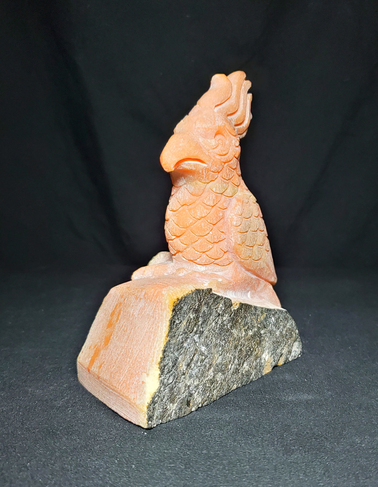 Orange Calcite Parrot Carving