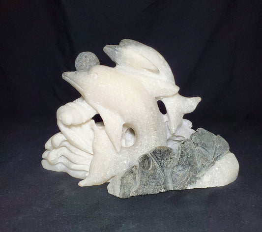 White Jade Dolphin Carving