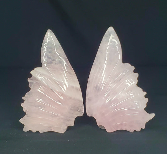 Rose Quartz Wings Carving with Stand