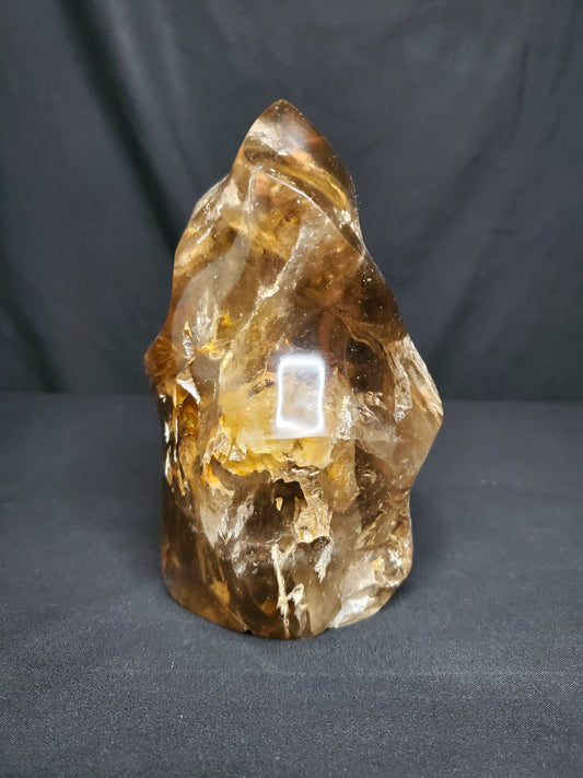 Smokey Quartz Flame Carving with Rainbow