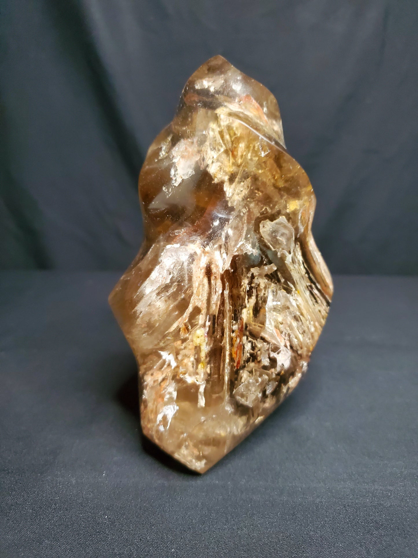 Smokey Quartz Flame Carving with Rainbow