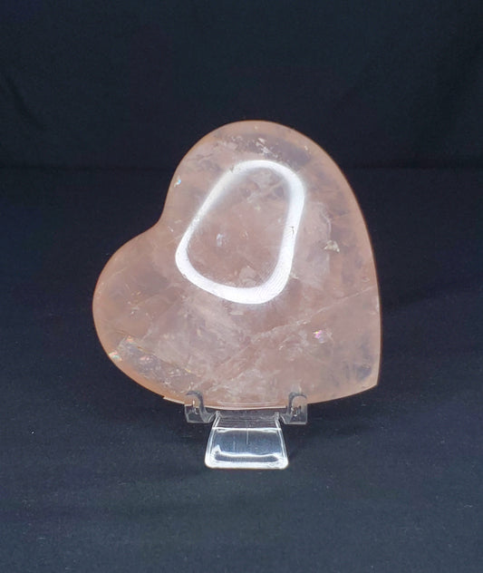 Rose Quartz Heart Carving with Rainbow