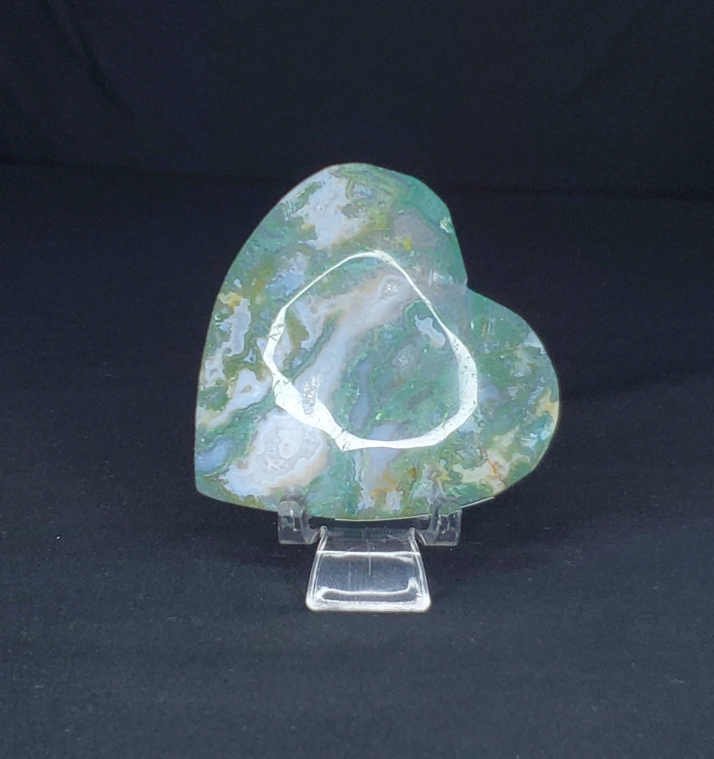 Moss Agate Heart Carving