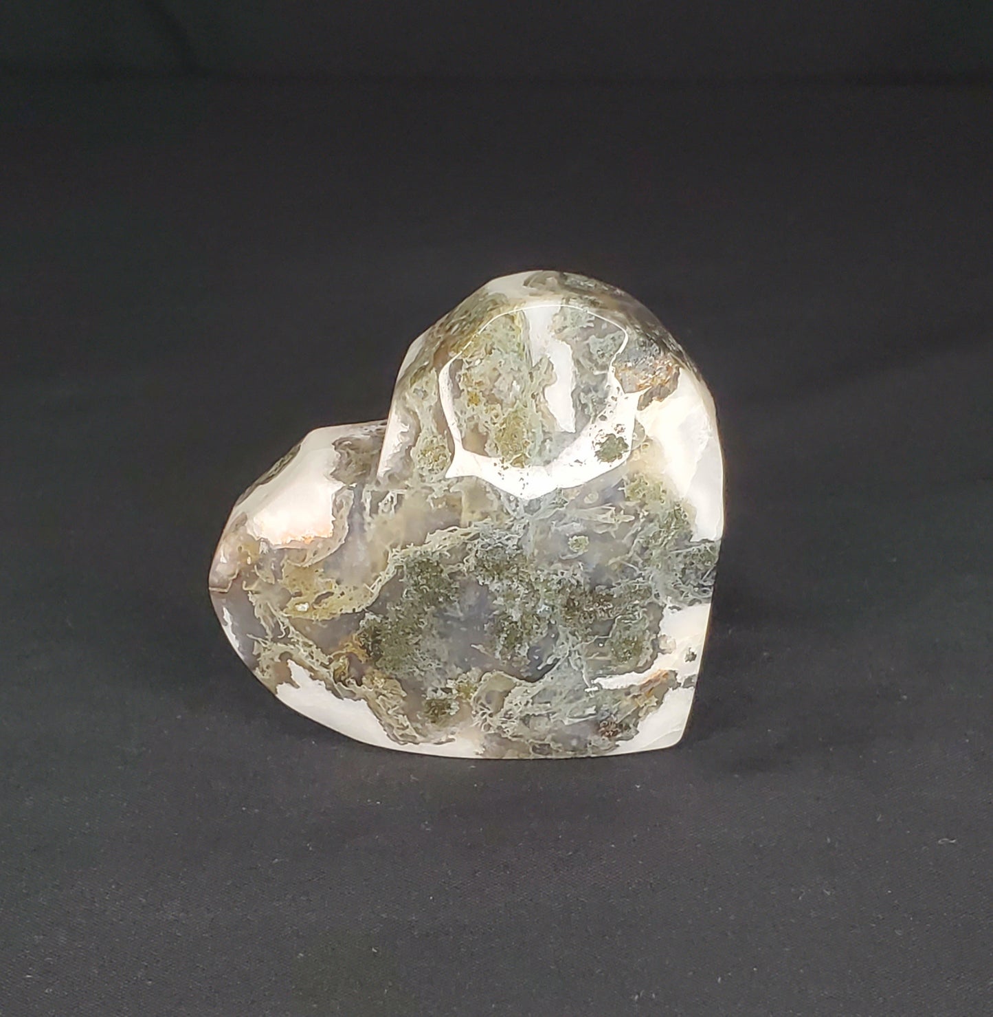 Moss Agate Heart Carving