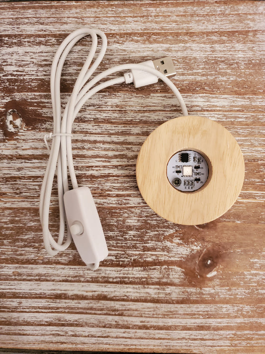 Small Round Wood Base (White LED)