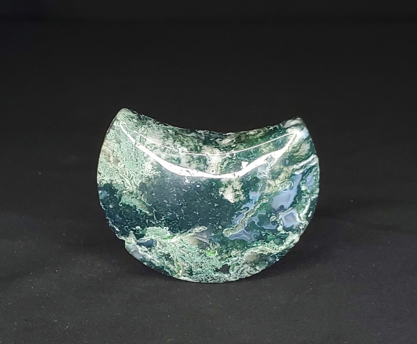 Moss Agate Moon Carving