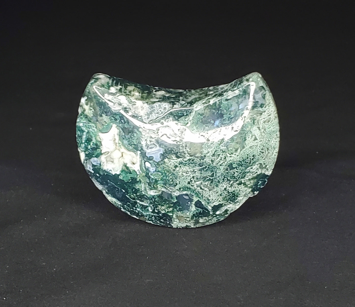 Moss Agate Moon Carving