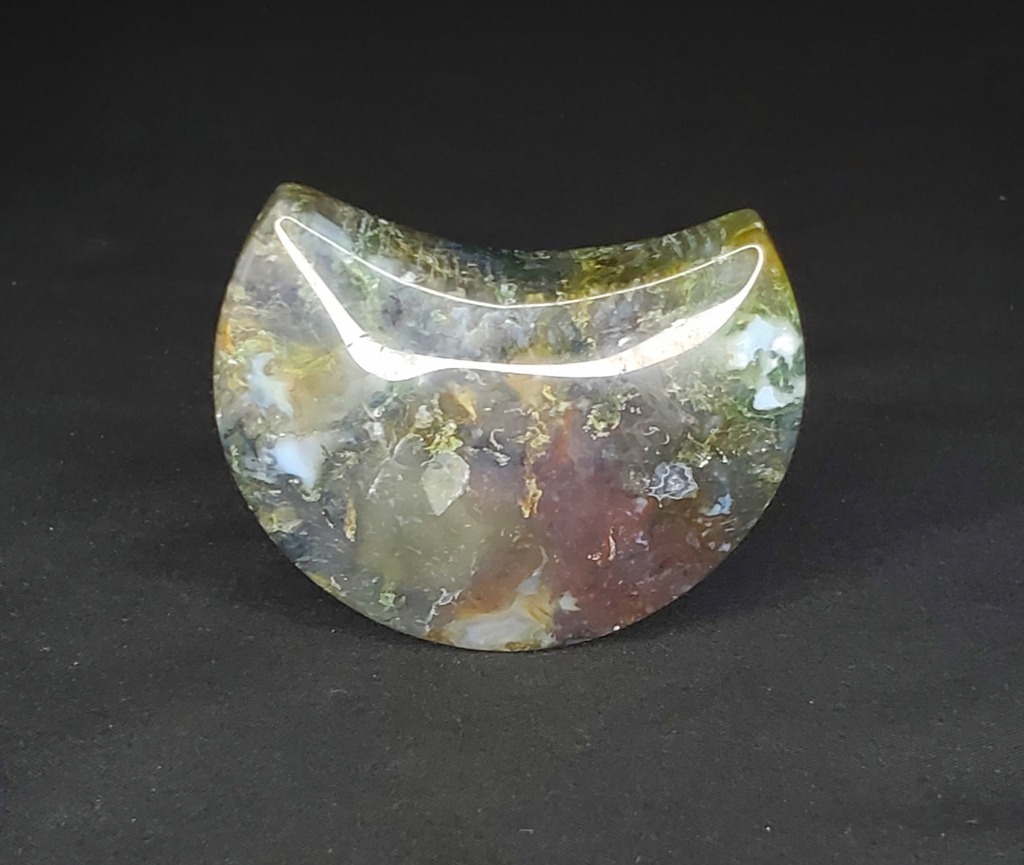 Moss Agate Moon Carving