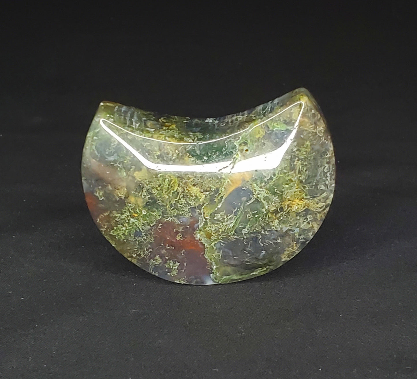 Moss Agate Moon Carving
