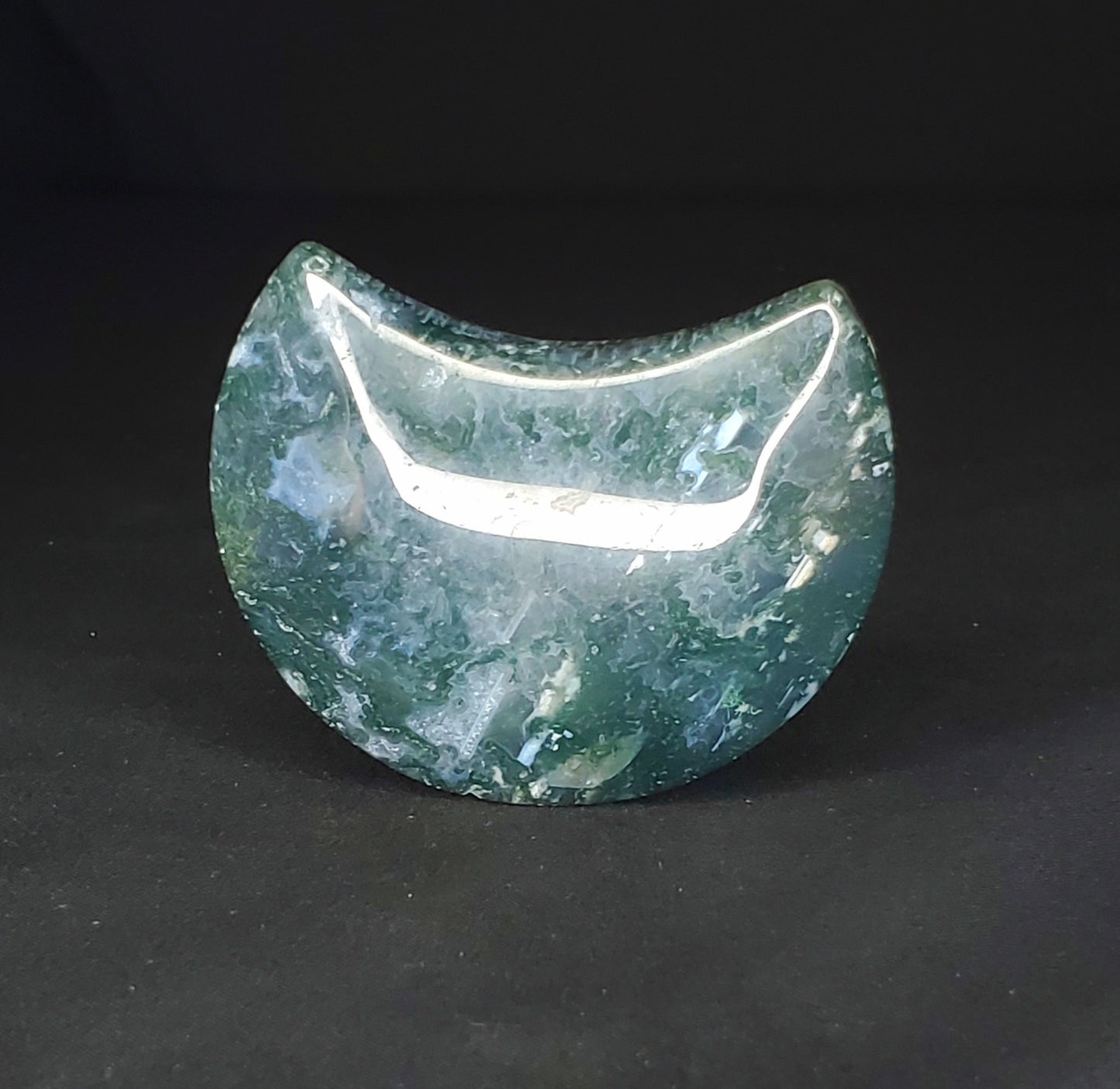 Moss Agate Moon Carving