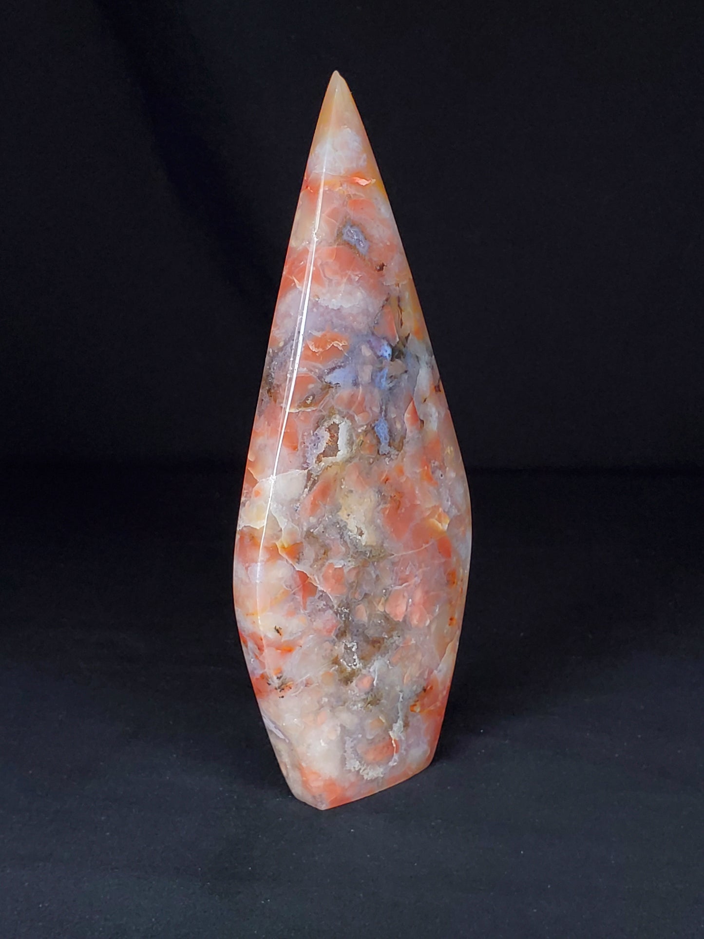 Druzy Red Moss Agate Flame Carving