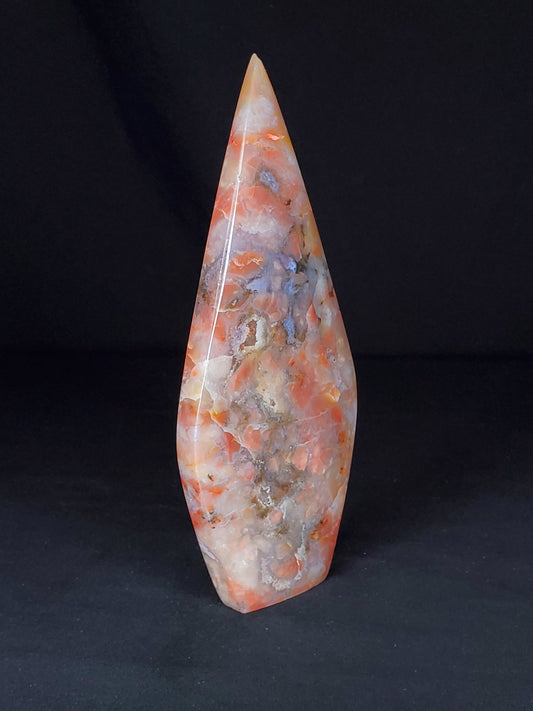 Druzy Red Moss Agate Flame Carving