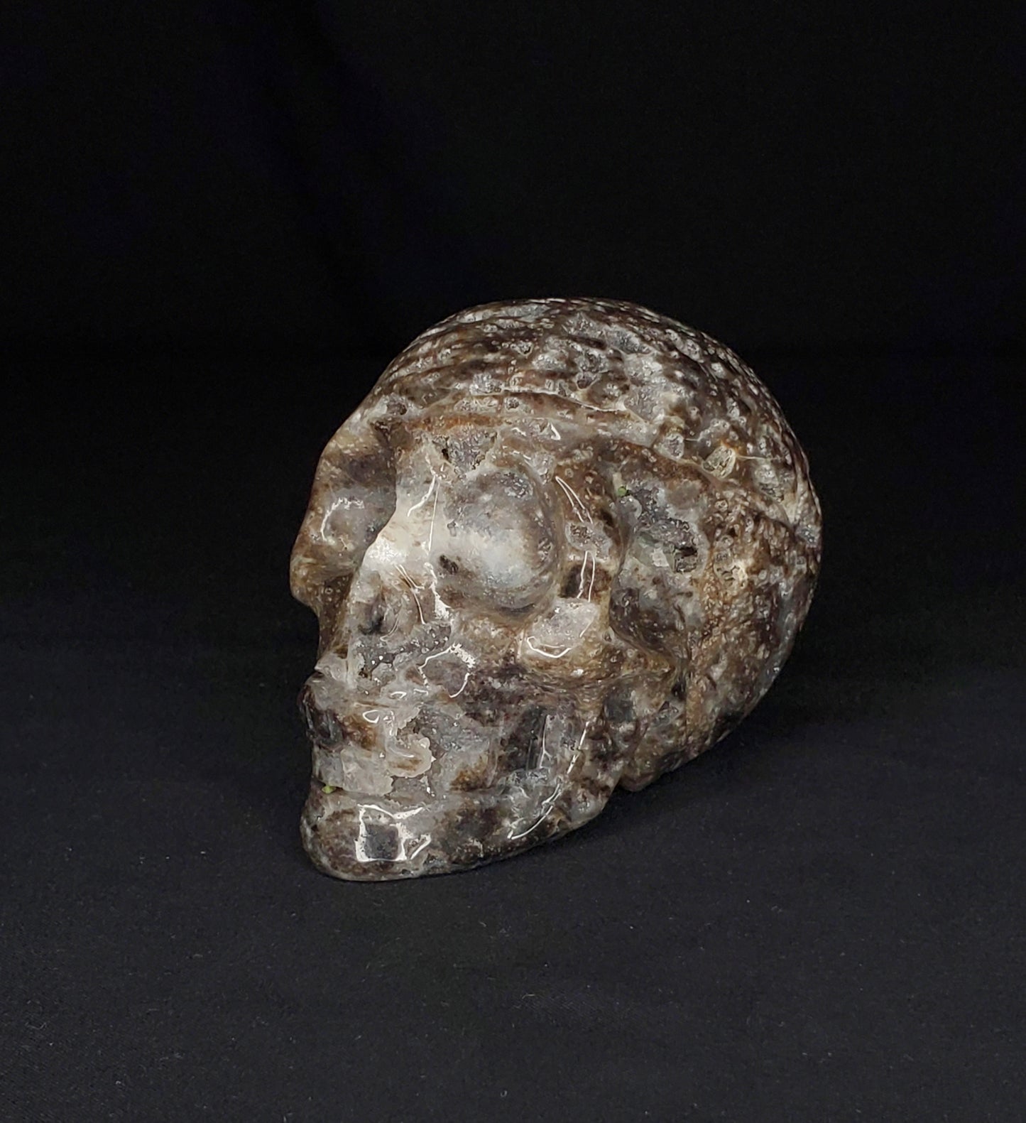 Druzy Sphalerite Skull Carving