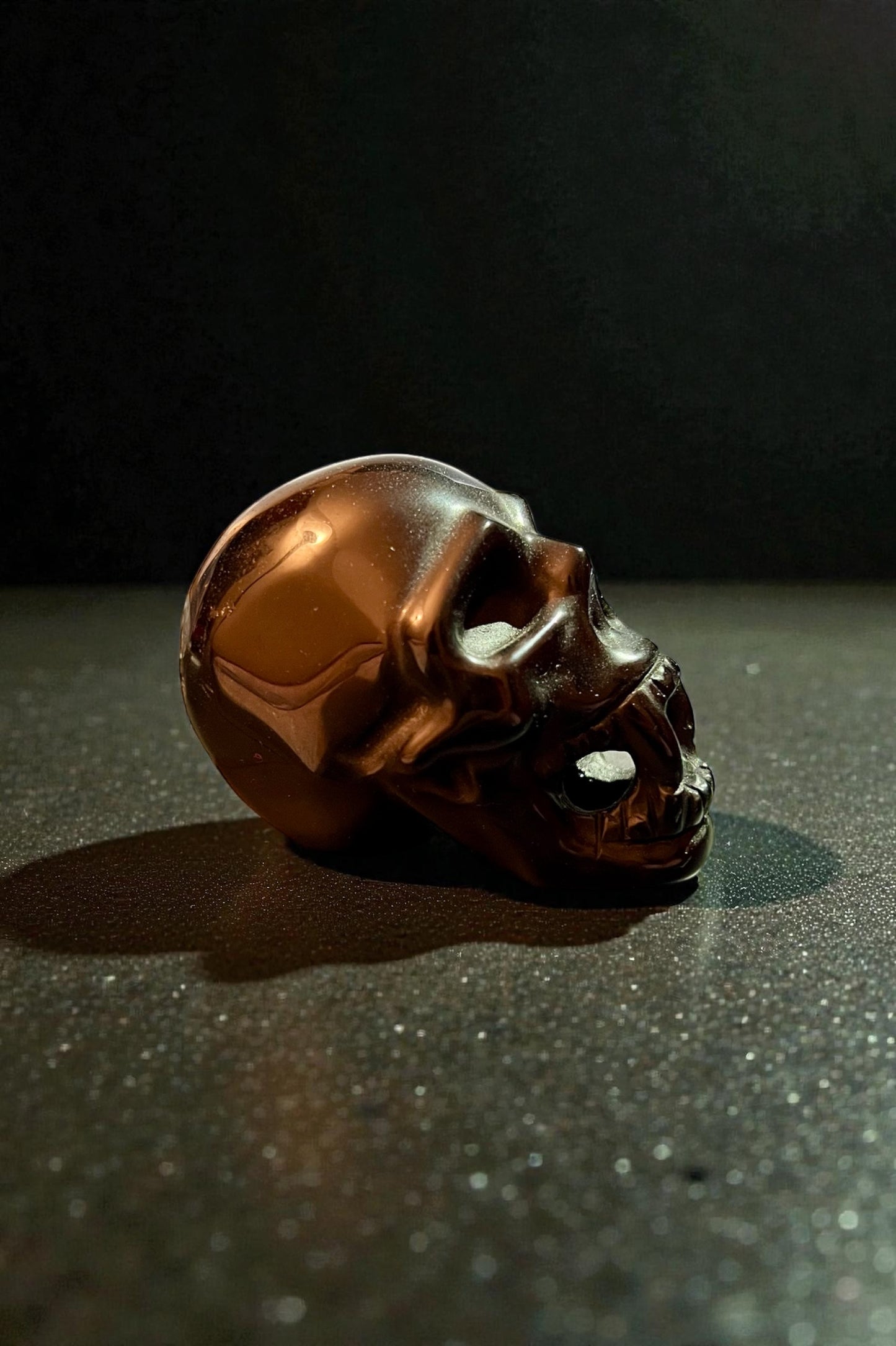 Black Obsidian Carving of Skull with Fangs