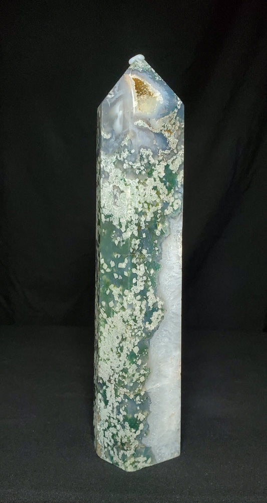 Druzy Moss Agate Tower with Quartz