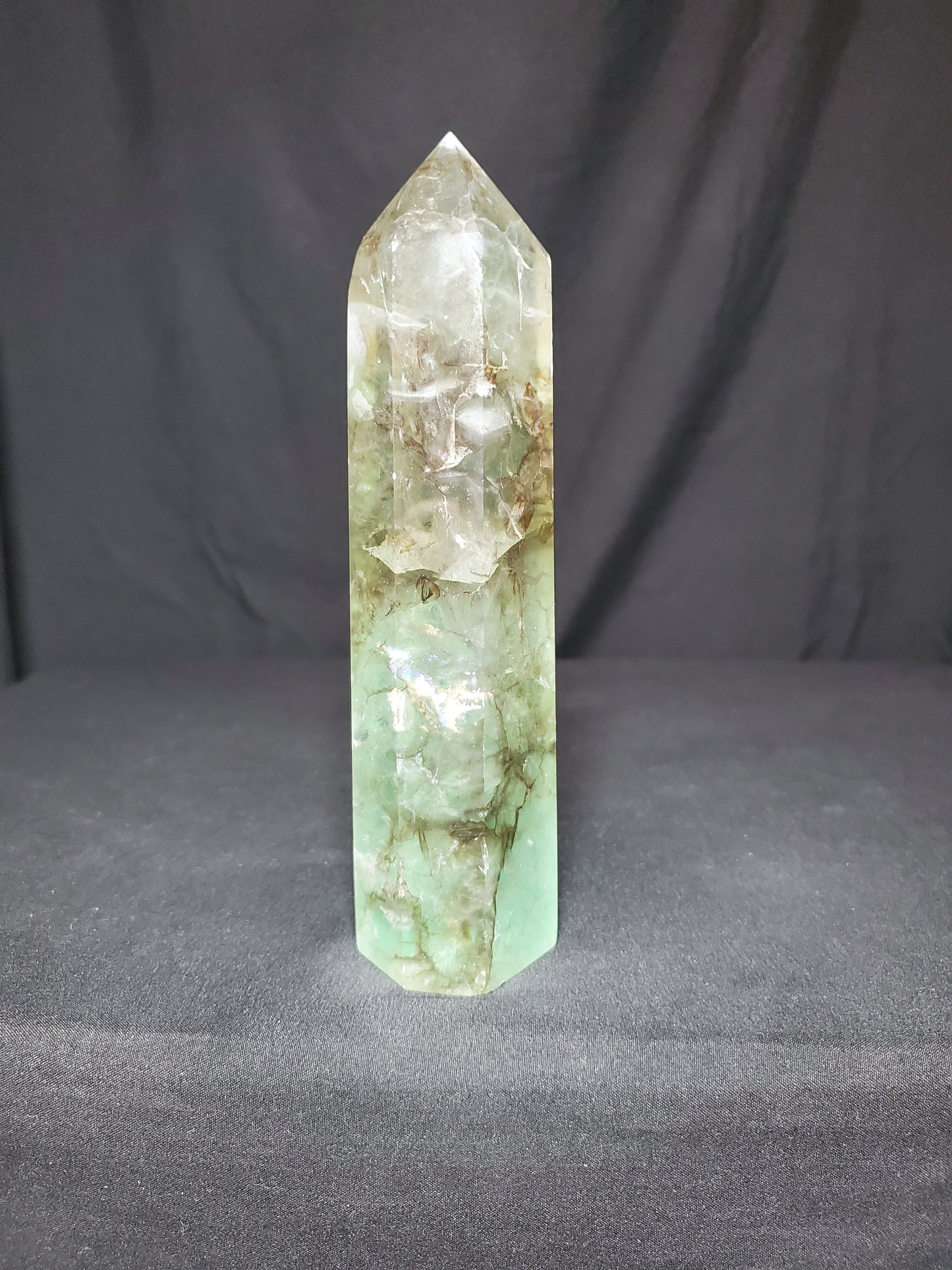 Green Fluorite Tower with Rainbow