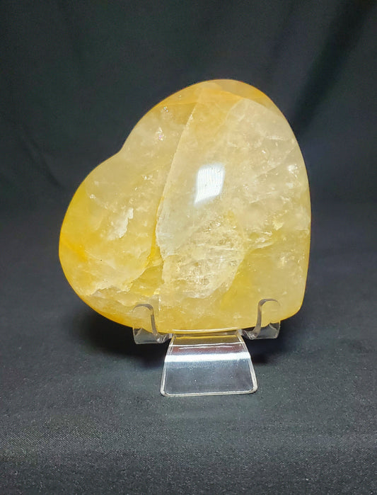Golden Healer Quartz Heart Carving with Rainbow