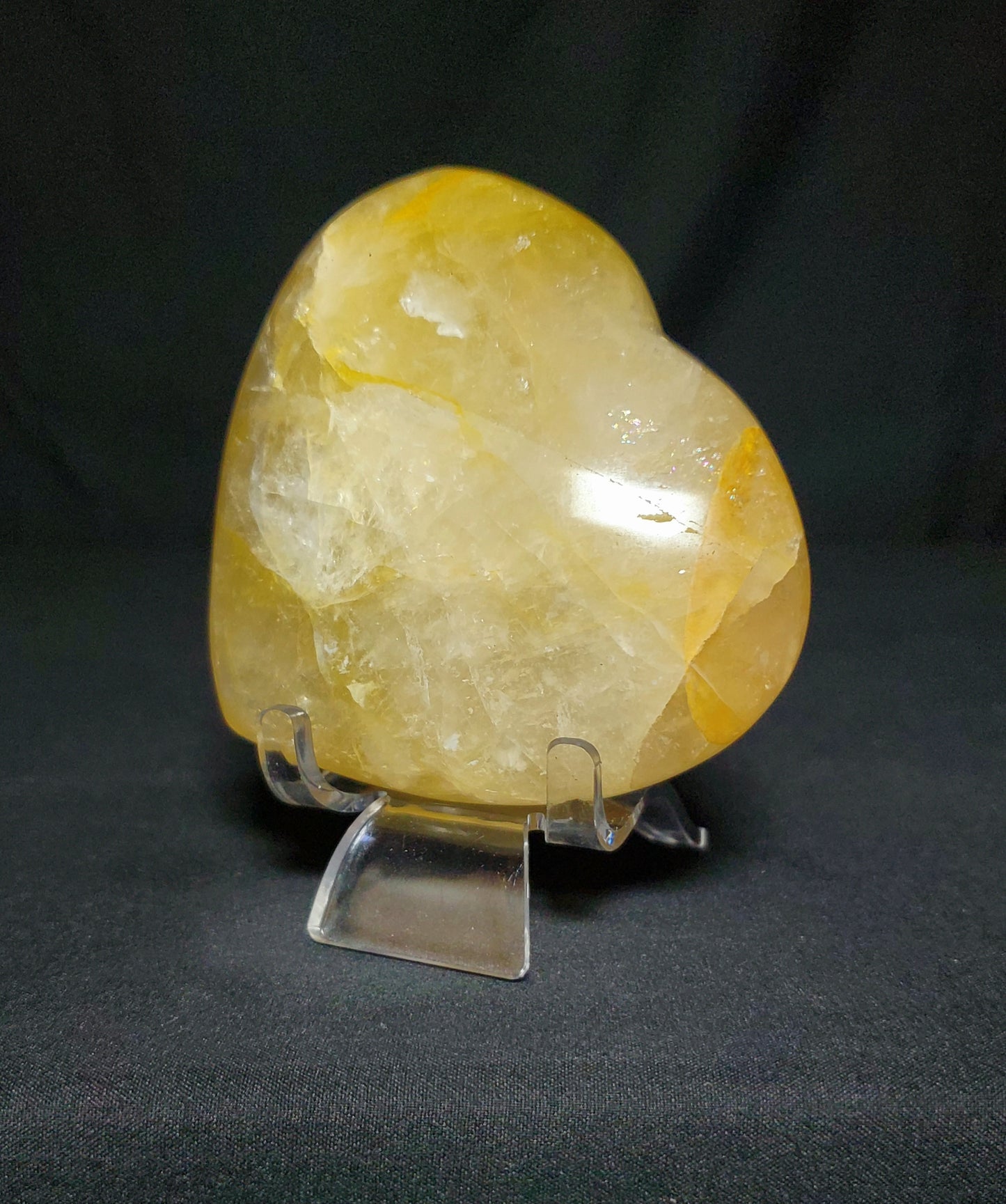 Golden Healer Quartz Heart Carving with Rainbow