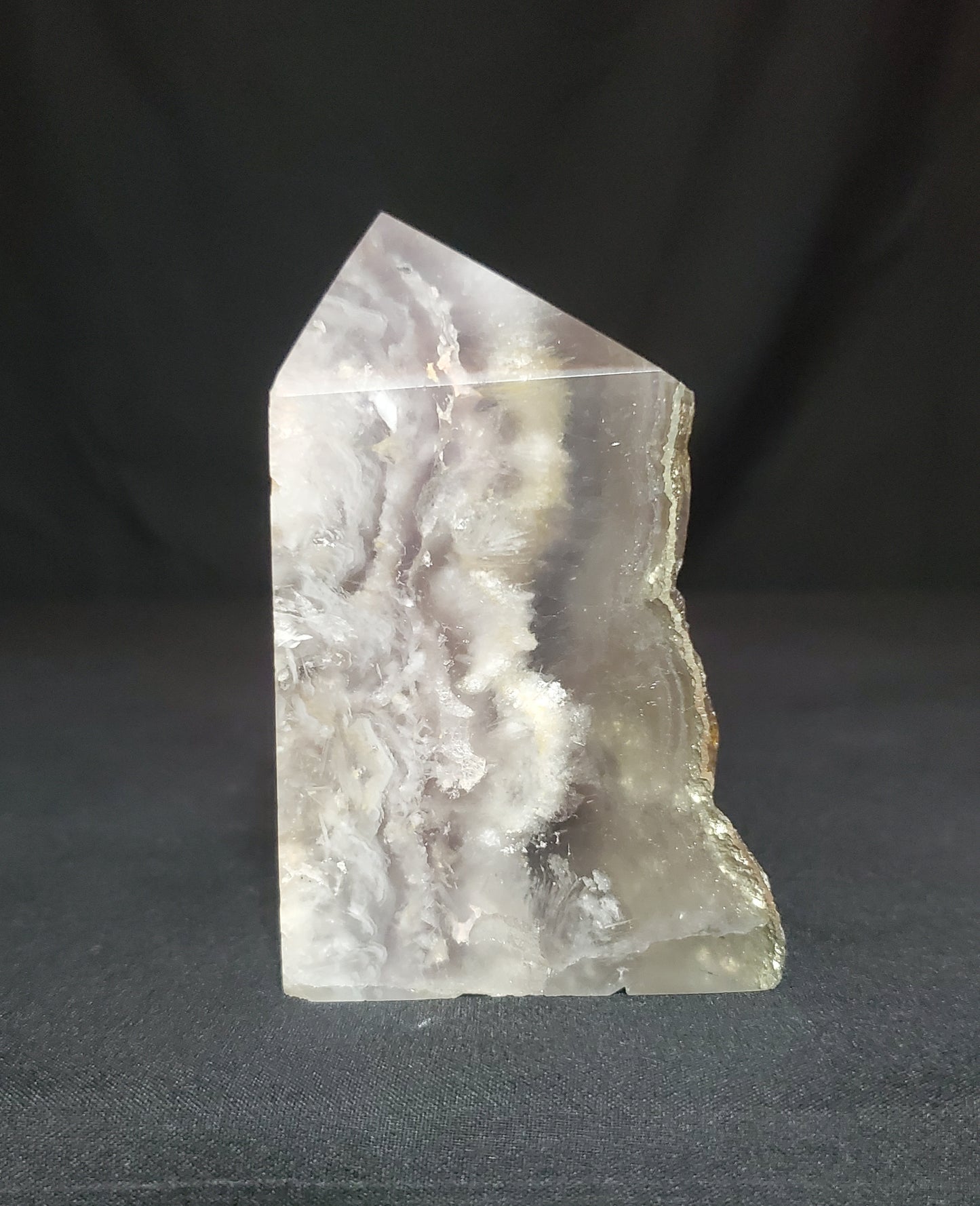 Flower Agate and Pyrite Tower with Rainbow