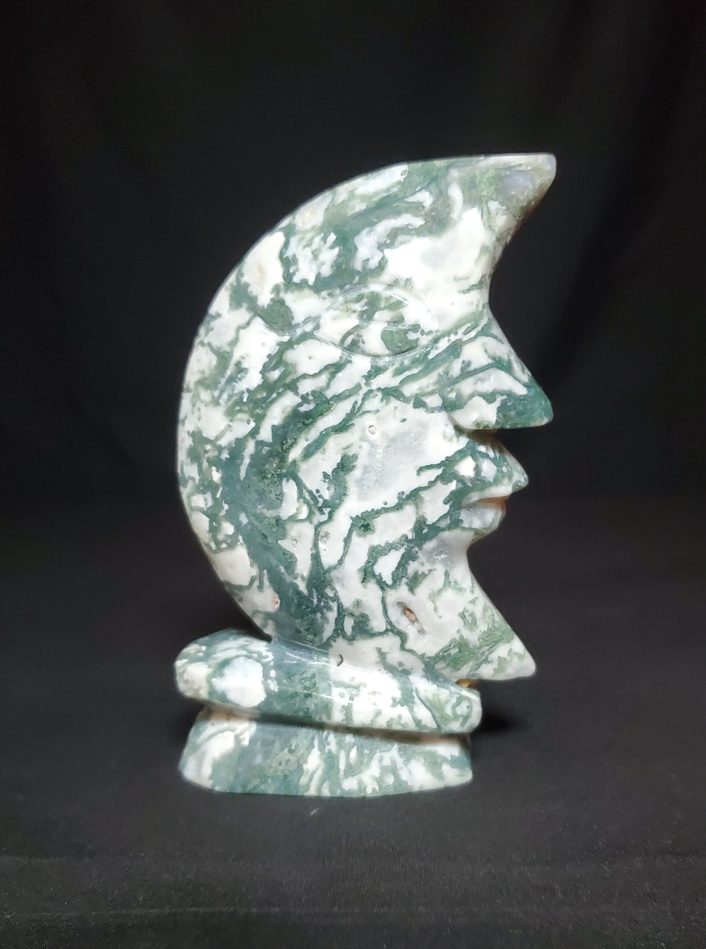 Tree Agate Moon Carving
