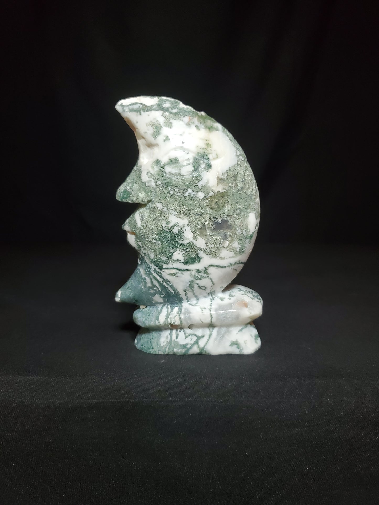 Druzy Moss Agate Moon Carving