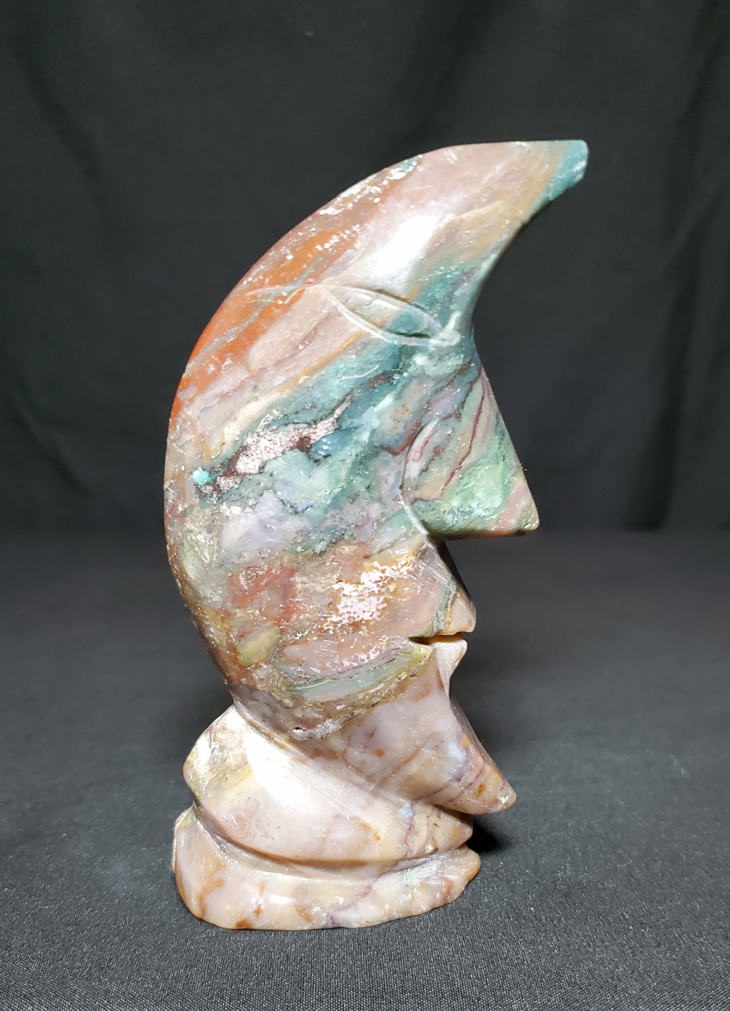 Ocean Jasper Moon Carving