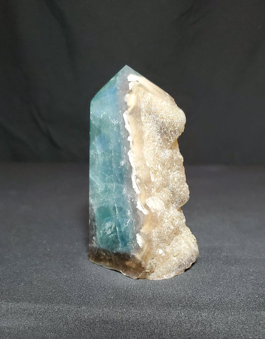 Green Feather Fluorite Tower with Rainbow