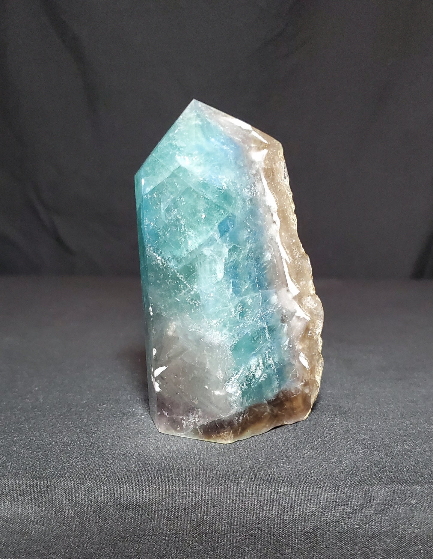 Green Feather Fluorite Tower with Rainbow