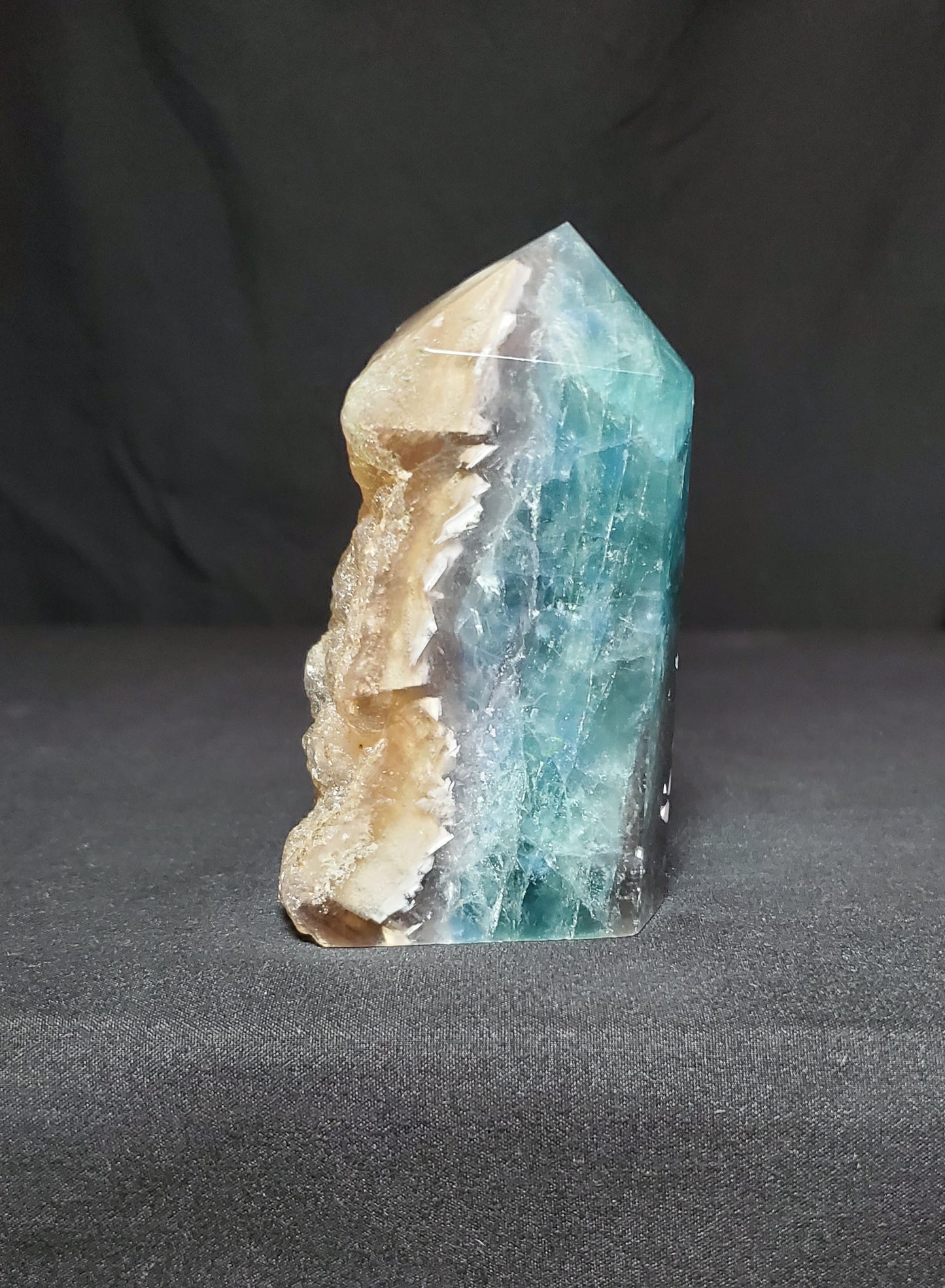 Green Feather Fluorite Tower with Rainbow