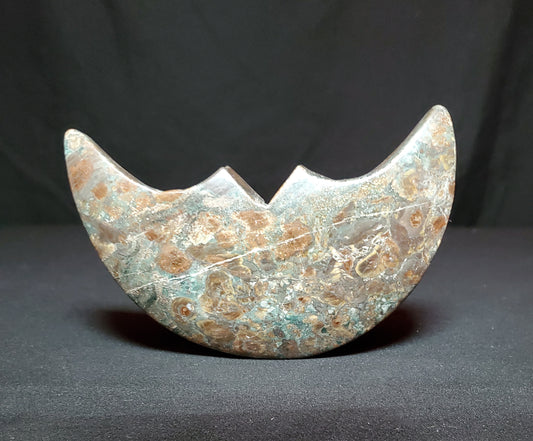 Green Flower Jasper Moon Carving