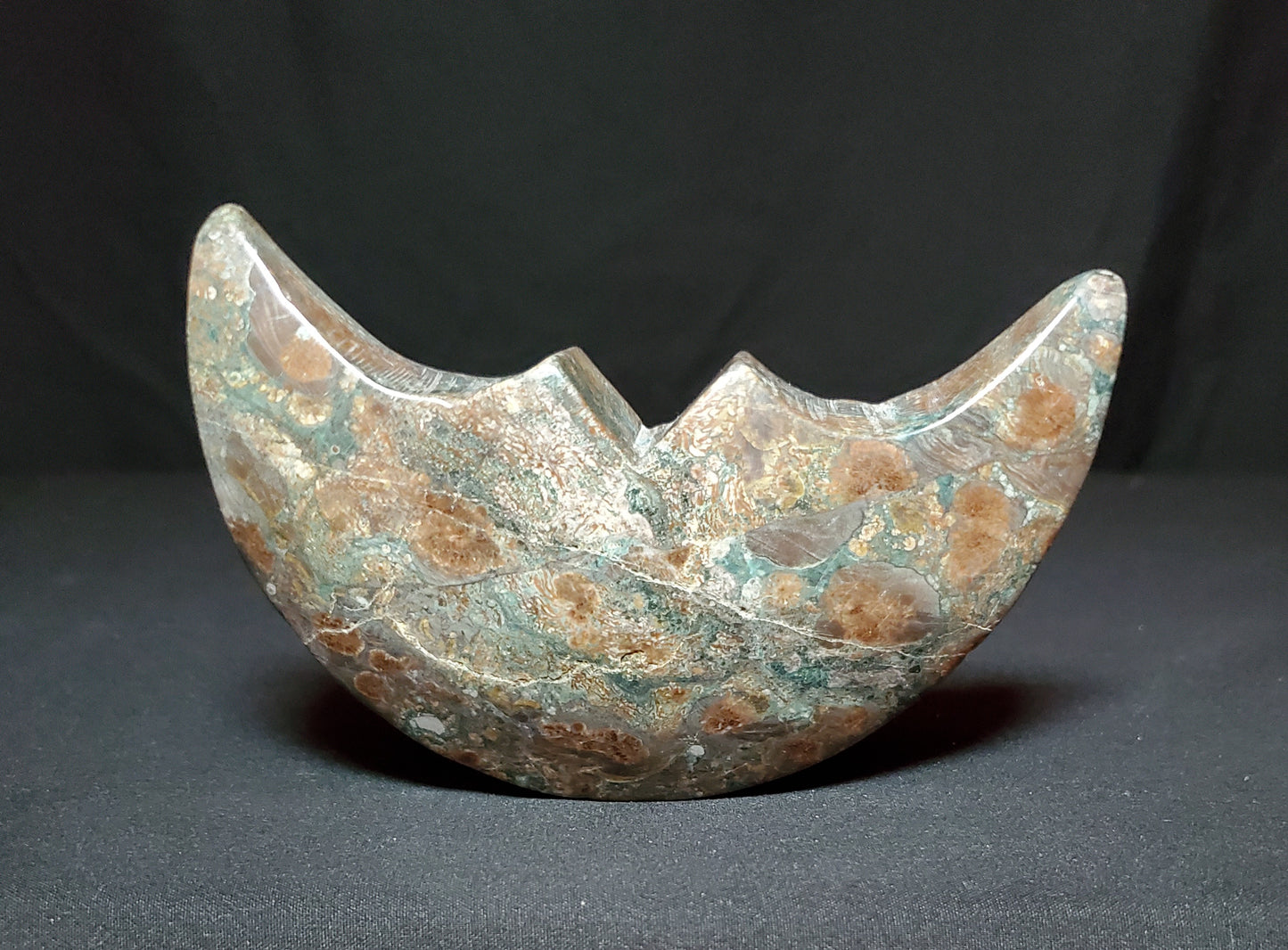 Green Flower Jasper Moon Carving
