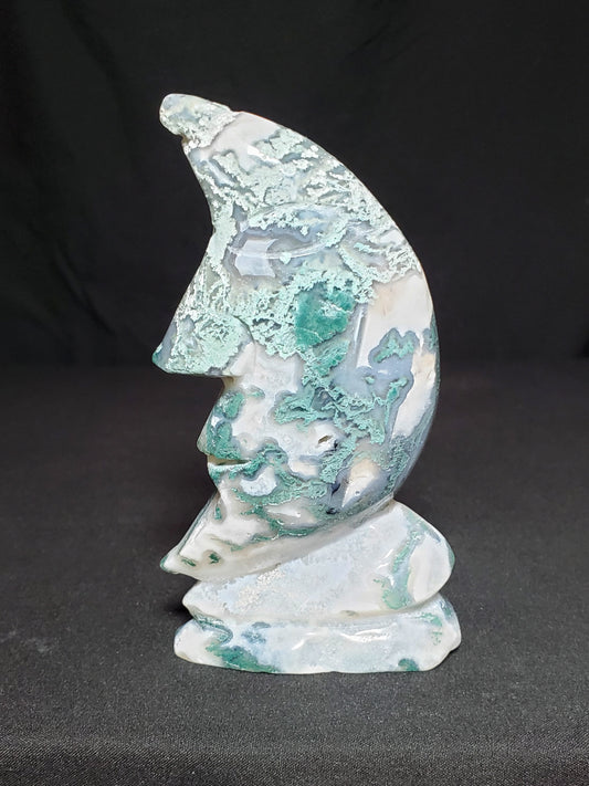 Moss Agate Moon Carving