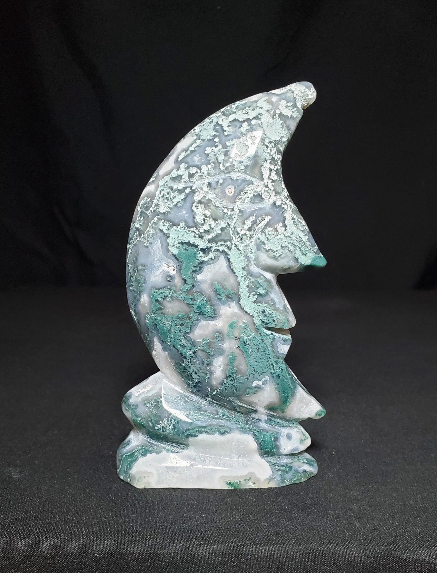 Moss Agate Moon Carving