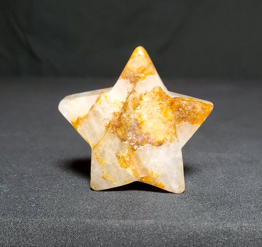 Golden Healer Quartz Star Carving with Rainbow