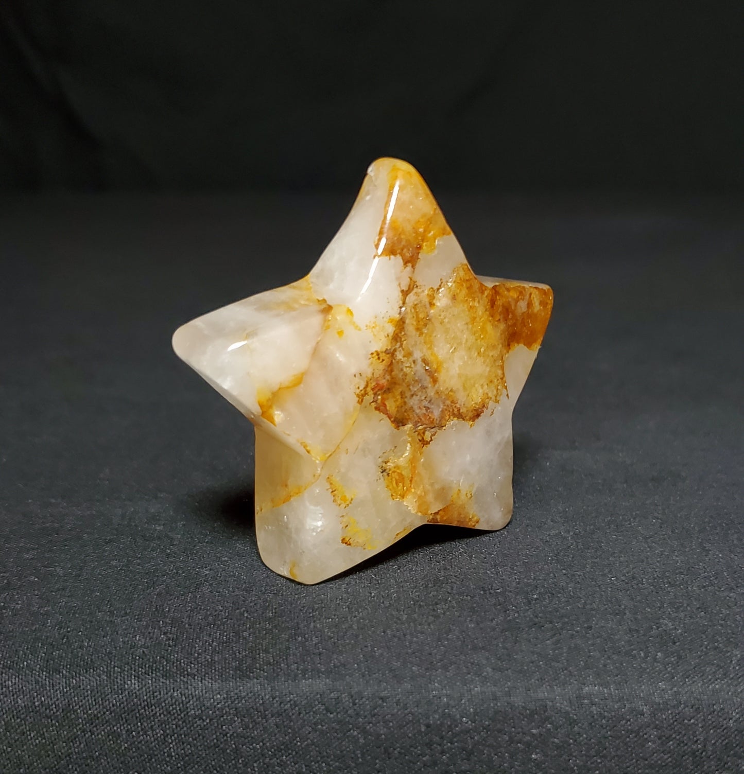 Golden Healer Quartz Star Carving with Rainbow