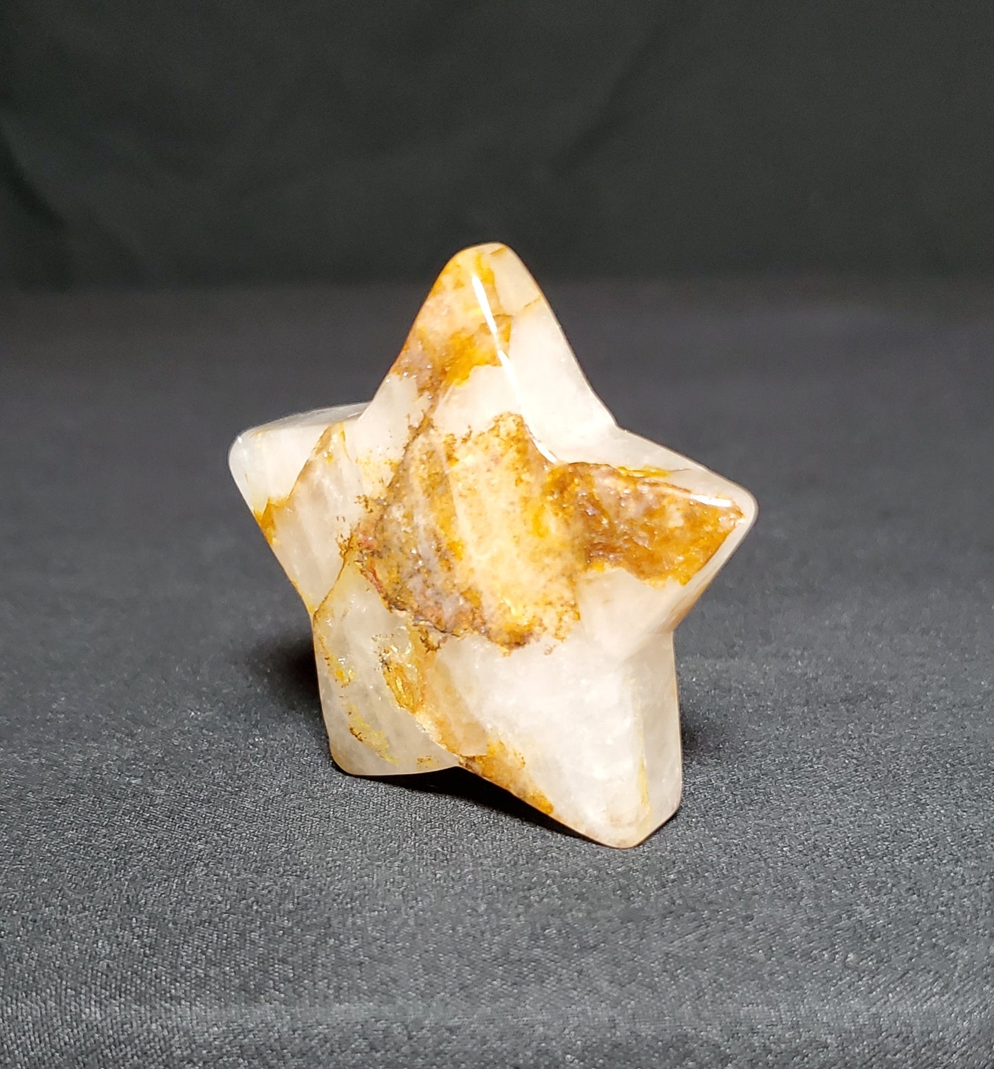 Golden Healer Quartz Star Carving with Rainbow