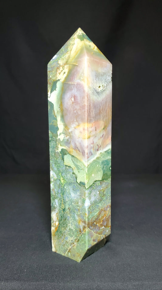 Druzy Ocean Jasper and Moss Agate Tower