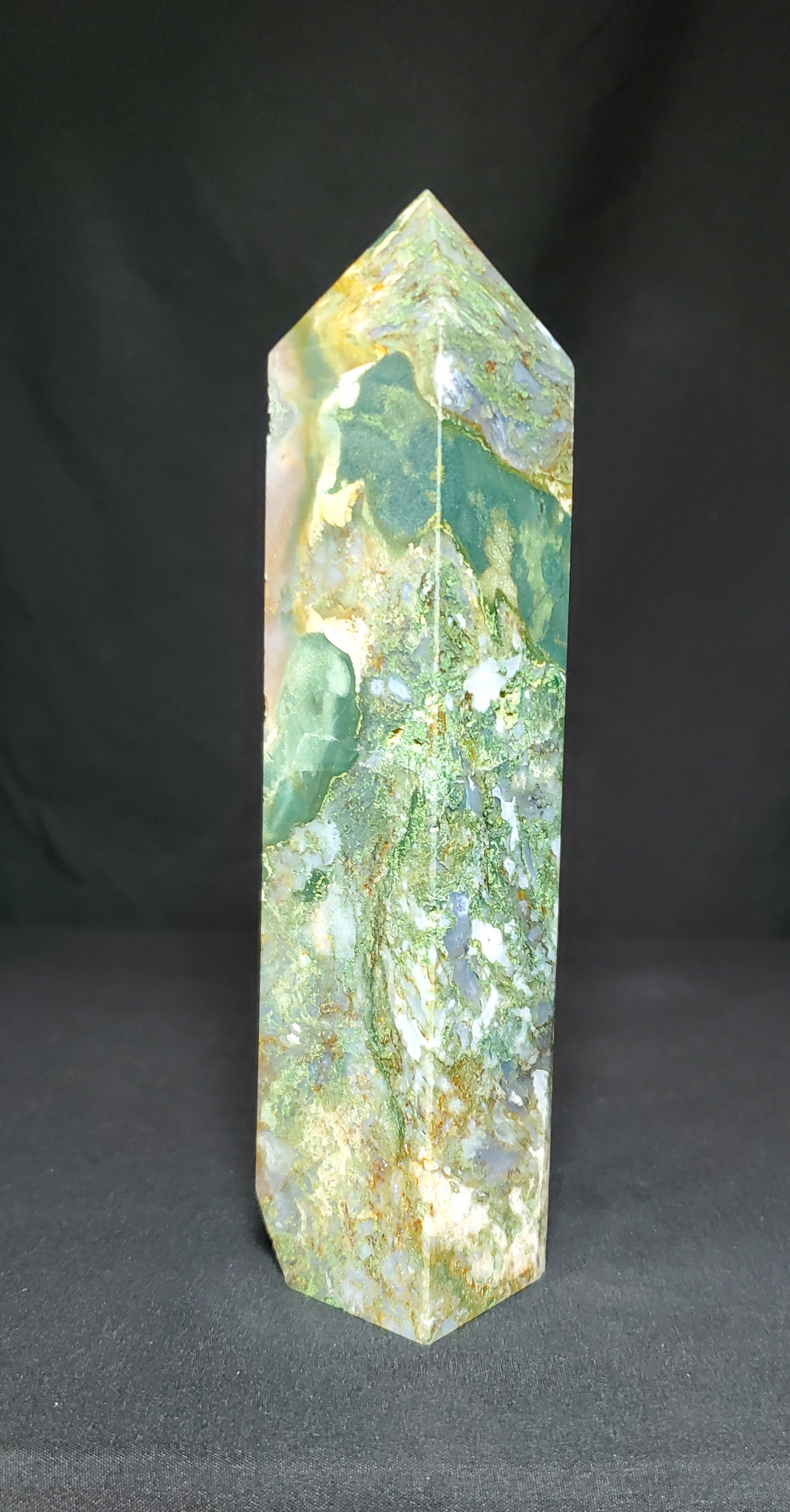 Druzy Ocean Jasper and Moss Agate Tower