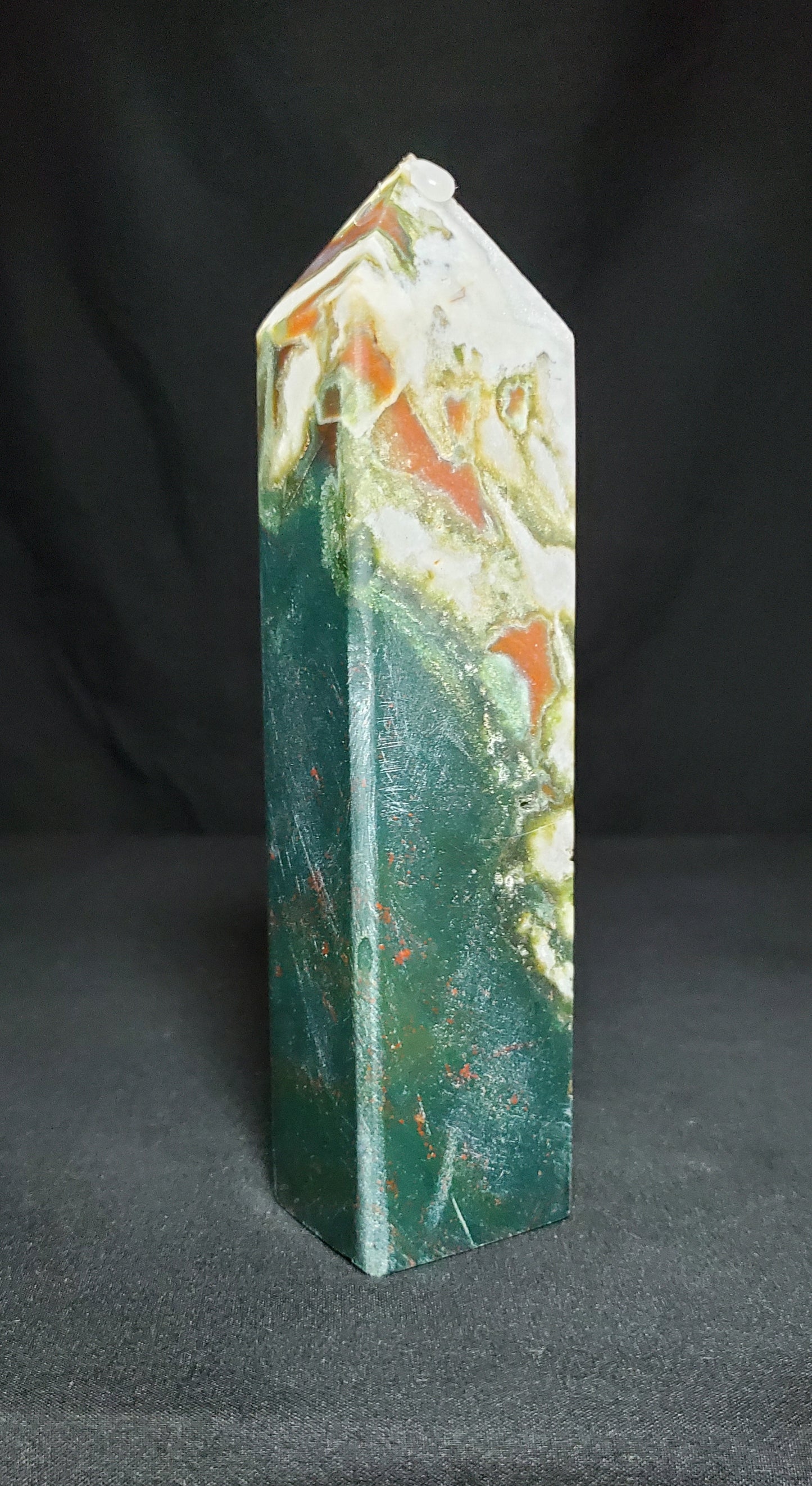 Druzy Moss Agate and Red Agate Tower