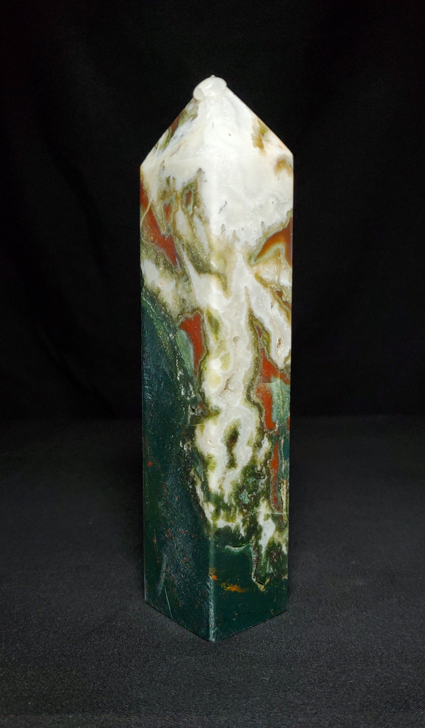 Druzy Moss Agate and Red Agate Tower