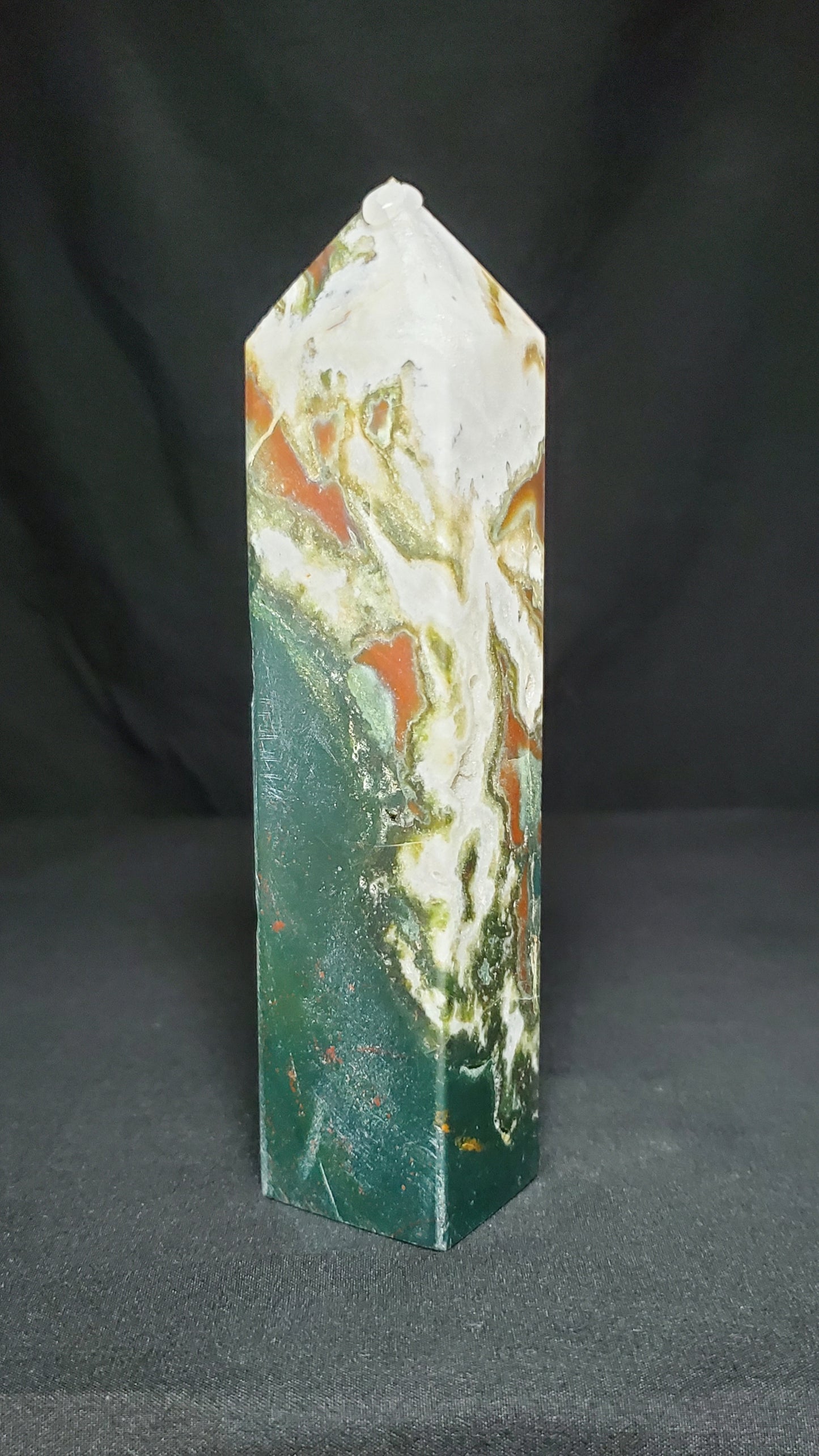 Druzy Moss Agate and Red Agate Tower
