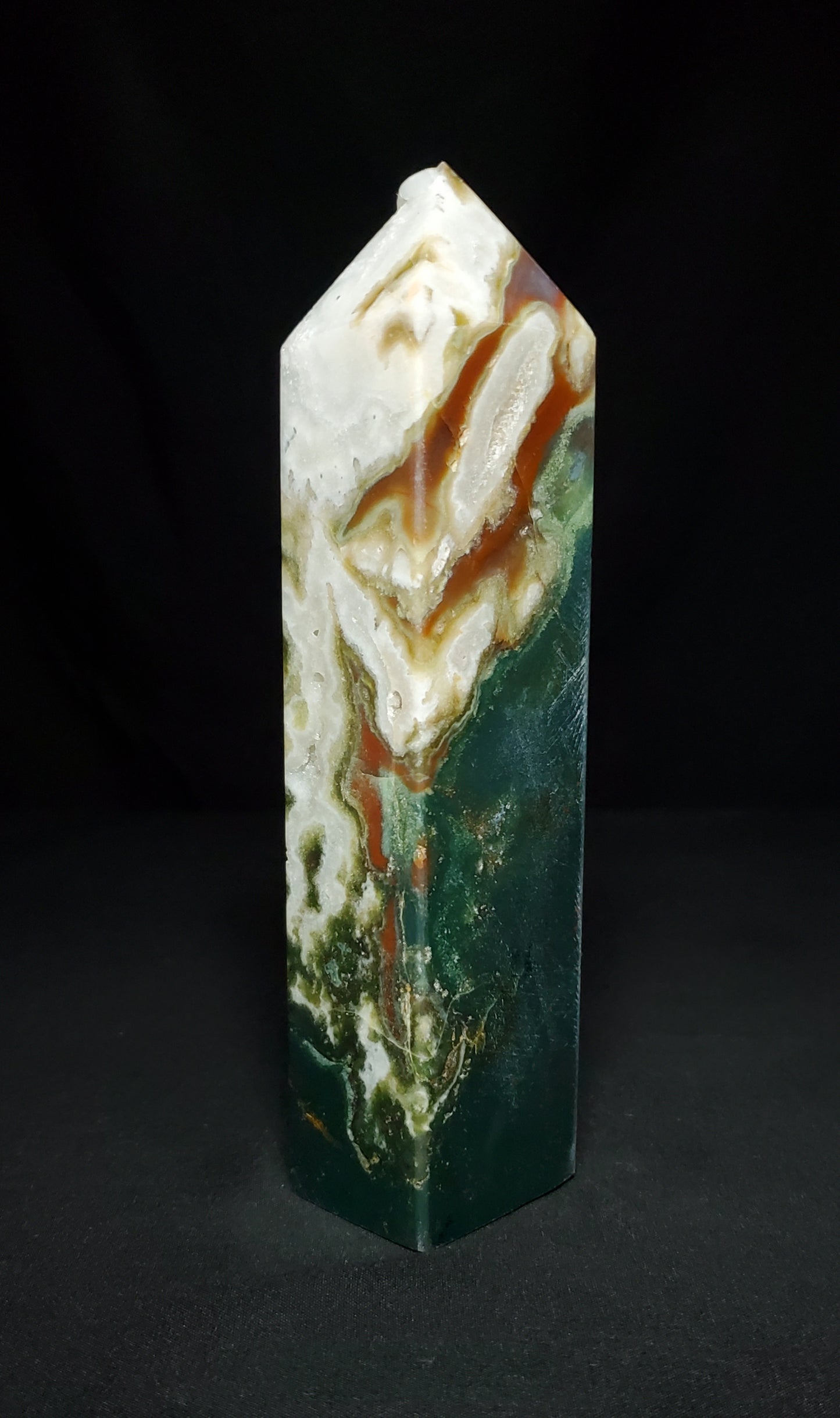 Druzy Moss Agate and Red Agate Tower