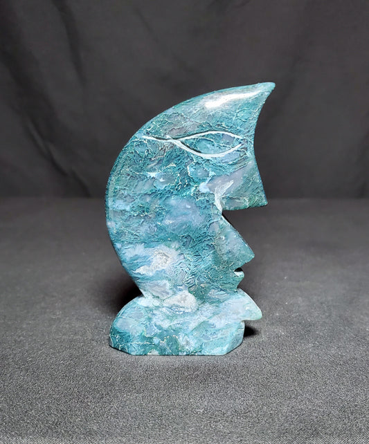 Druzy Moss Agate Moon Carving