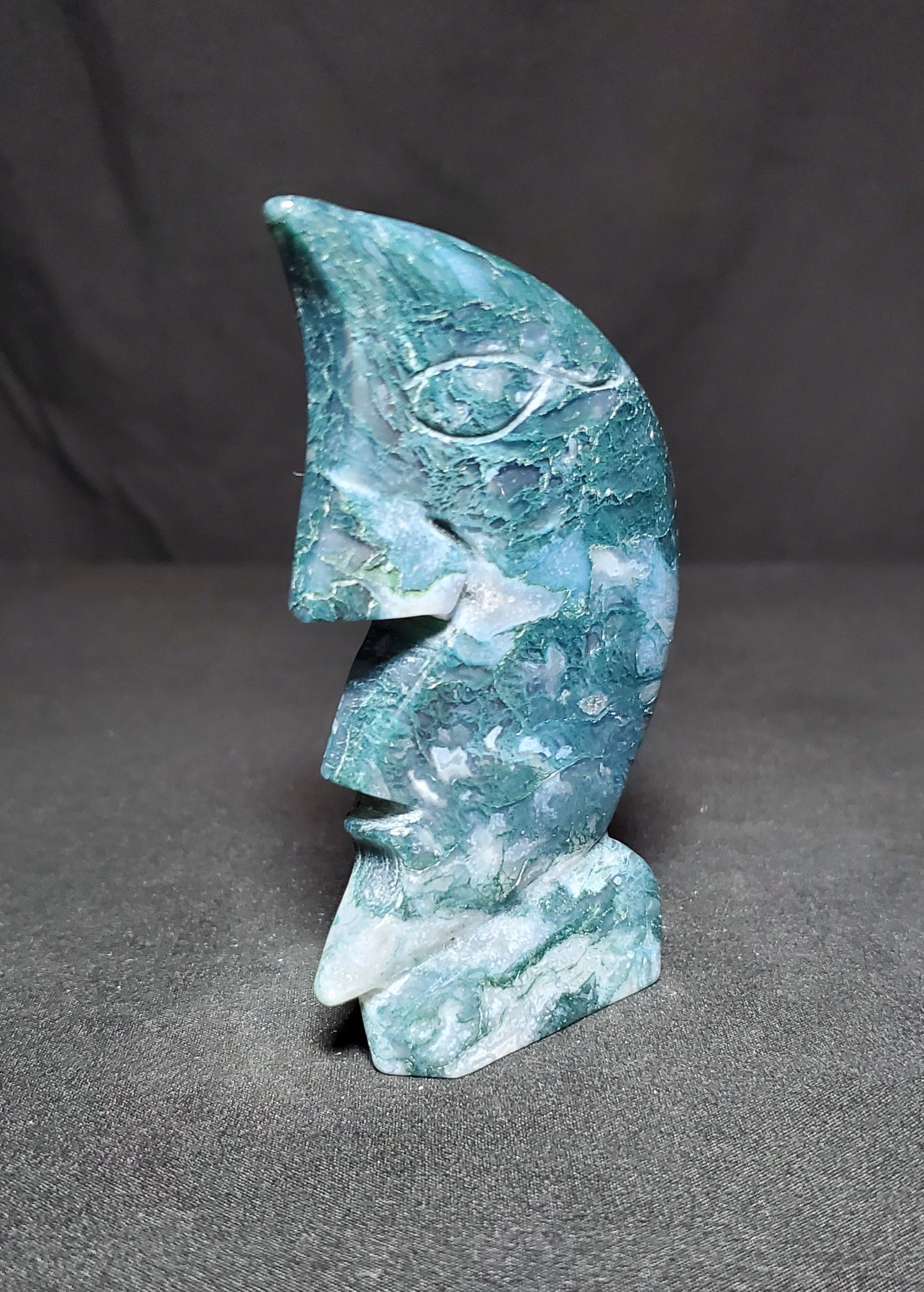 Druzy Moss Agate Moon Carving