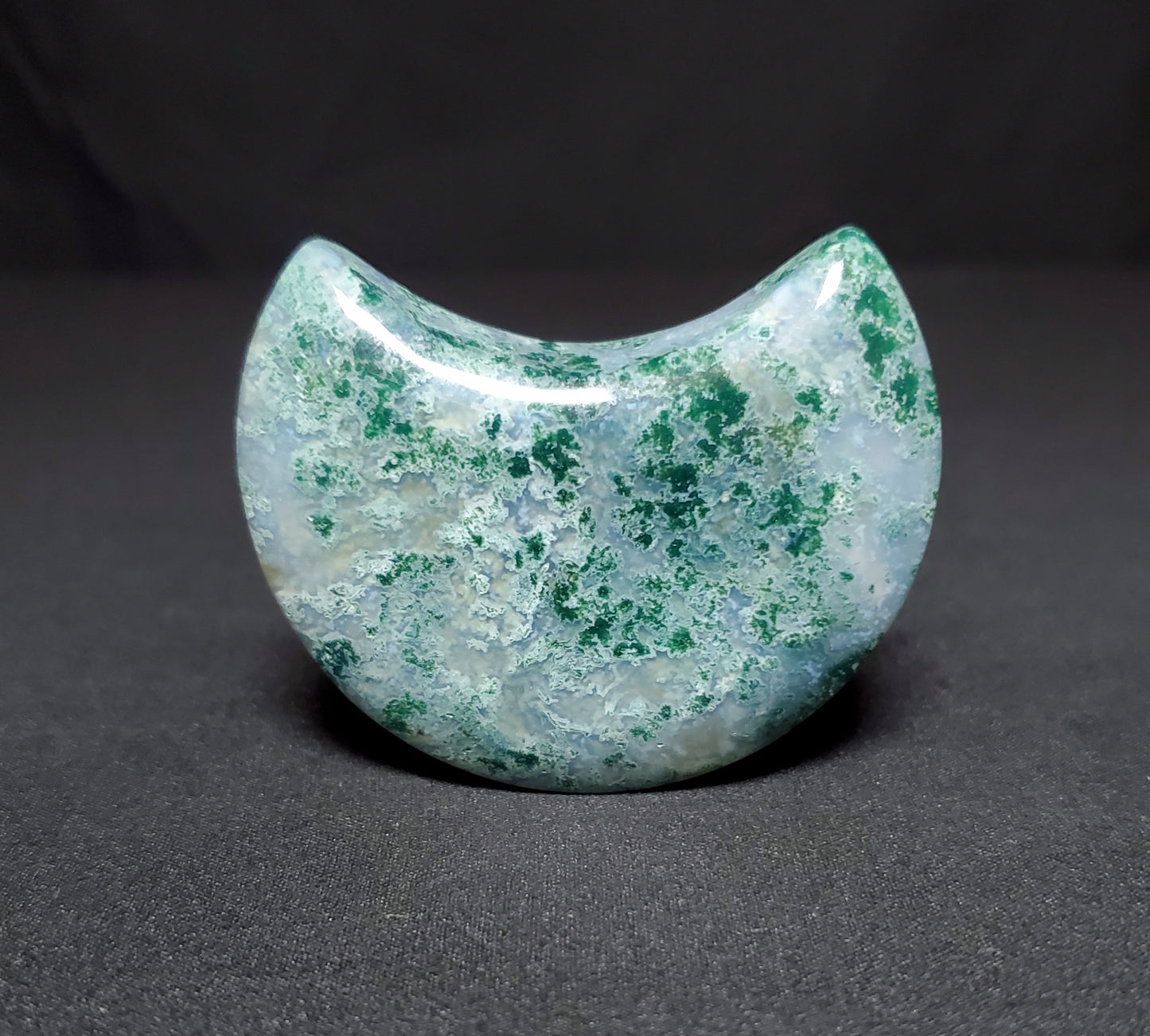 Moss Agate Moon Carving