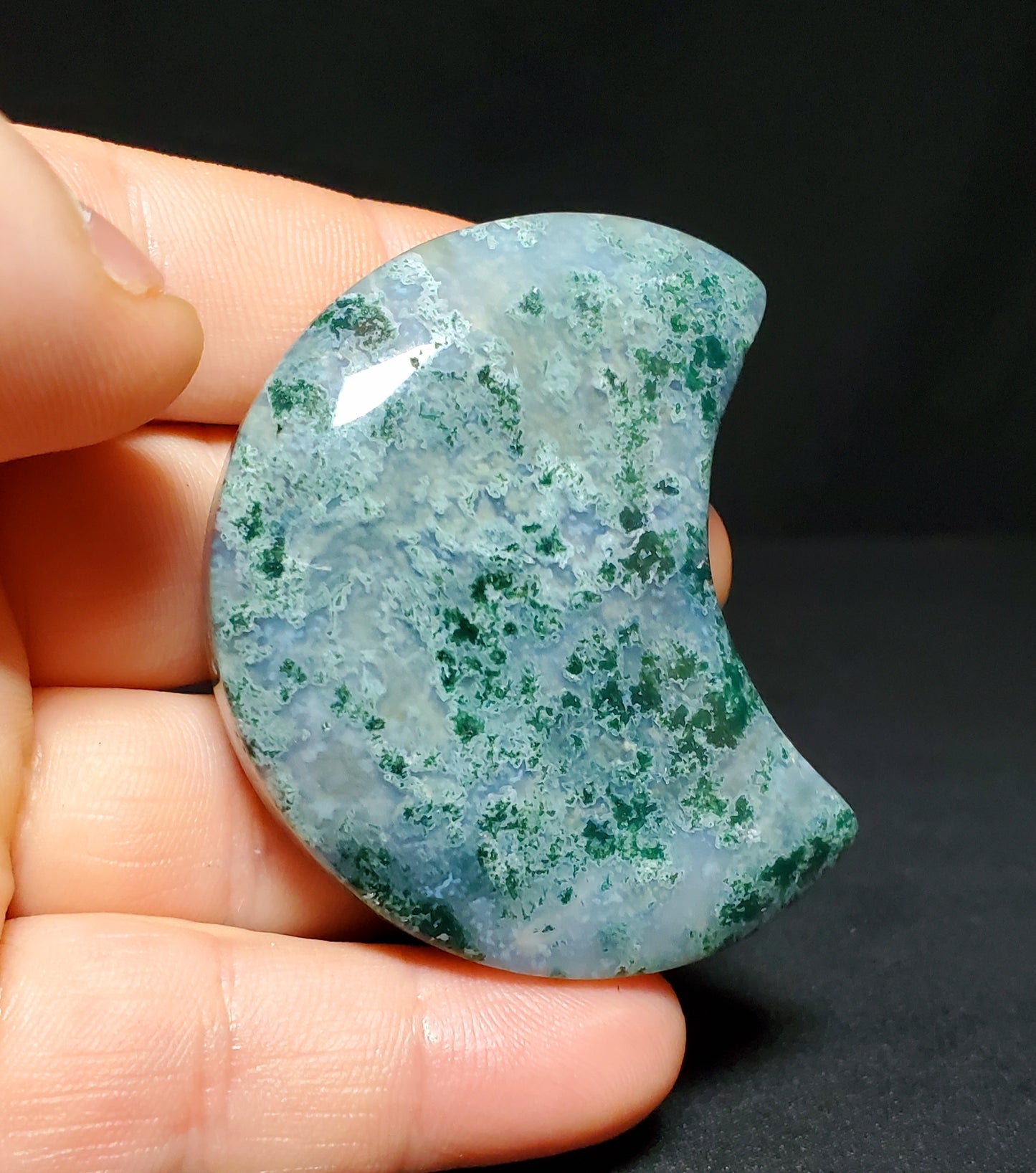 Moss Agate Moon Carving