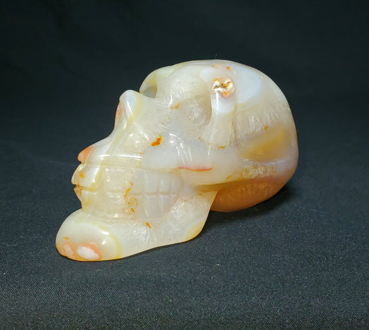 Flower Agate Skull Carving