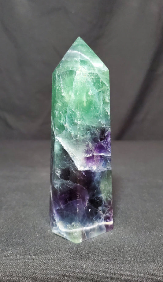 Green and Purple Fluorite Tower