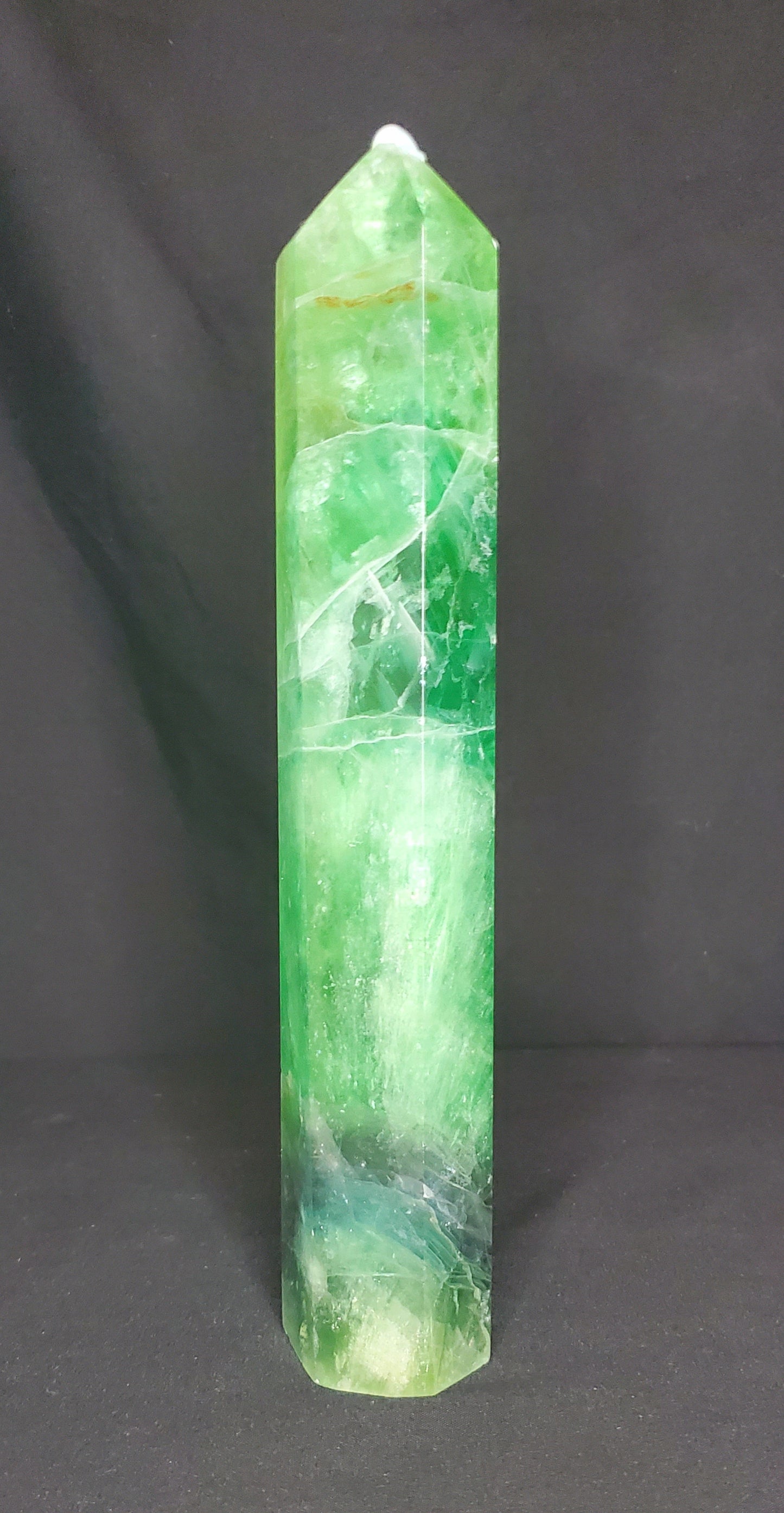 Green Fluorite Tower with Rainbow #